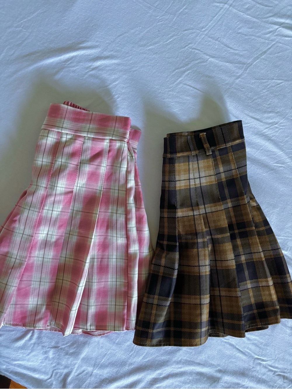 Plaid Pleated Skirt - Pink and Brown / Bundle